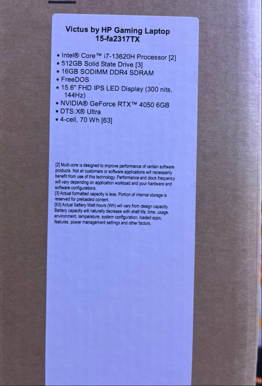 HP Victus 15-fa2317tx, Intel Core i7-13620H, RAM 16GB, SSD 512GB, NVIDIA RTX 4050 6GB, 15.6 Inch FHD 144Hz, Mica silver