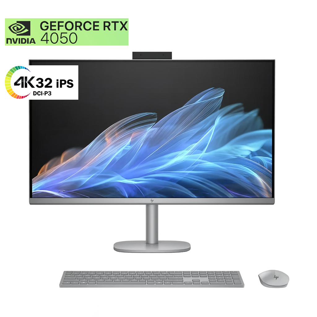 جهاز HP OmniStudio X الكل في واحد 32-C0000NA، معالج Intel Core Ultra 7-155H، ذاكرة وصول عشوائي 32 جيجابايت، قرص SSD 1 تيرابايت، بطاقة رسومات NVIDIA RTX 4050 6 جيجابايت، شاشة 32 بوصة بدقة 4K UHD IPS، لون فضي ميتيور
