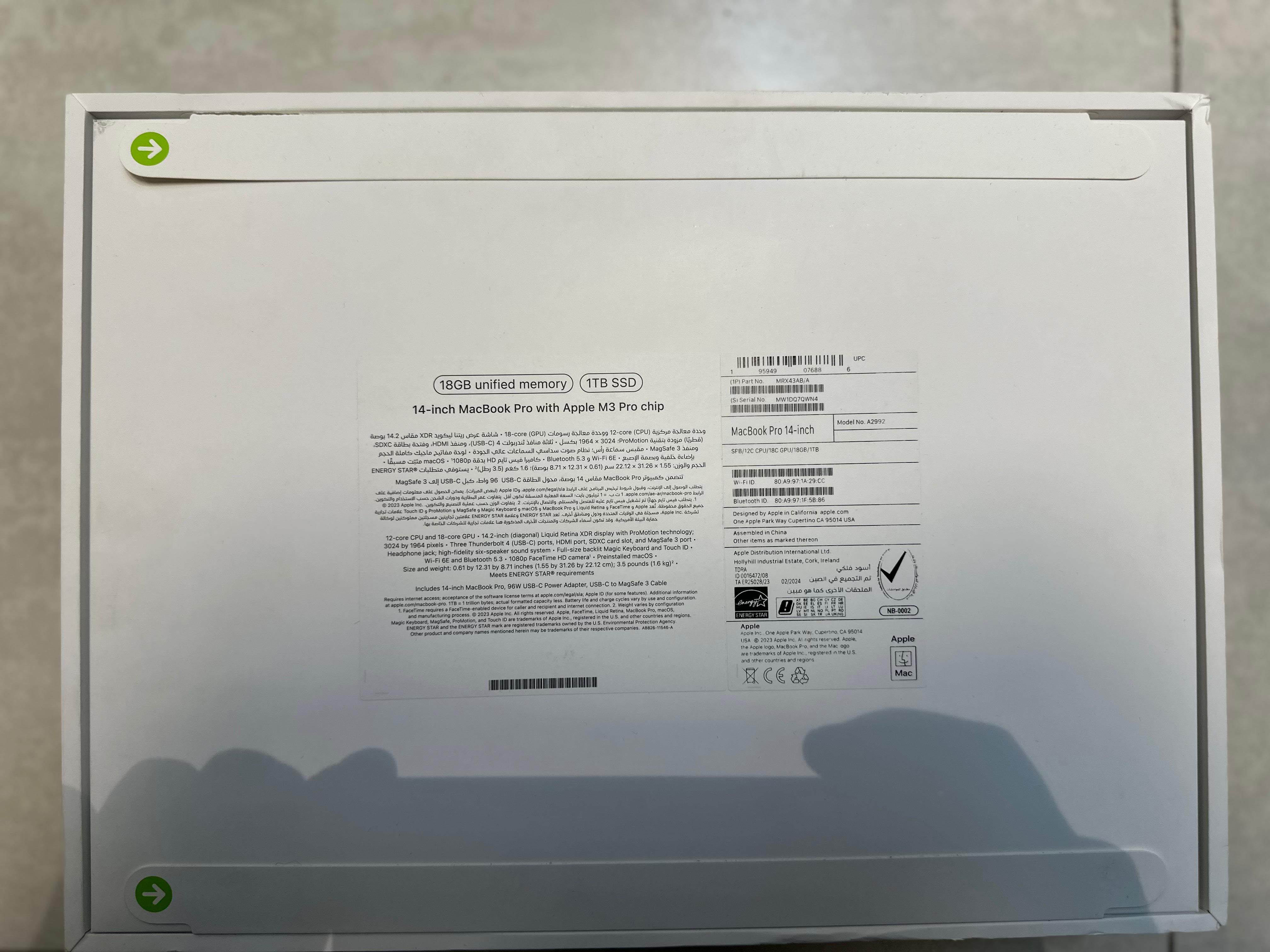 Apple MacBook Pro MRX43AB/A A2992, M3 Pro chip, RAM 18GB, SSD 1TB, 14.0 inch (3024 x 1964) Retina XDR Display, Space Black