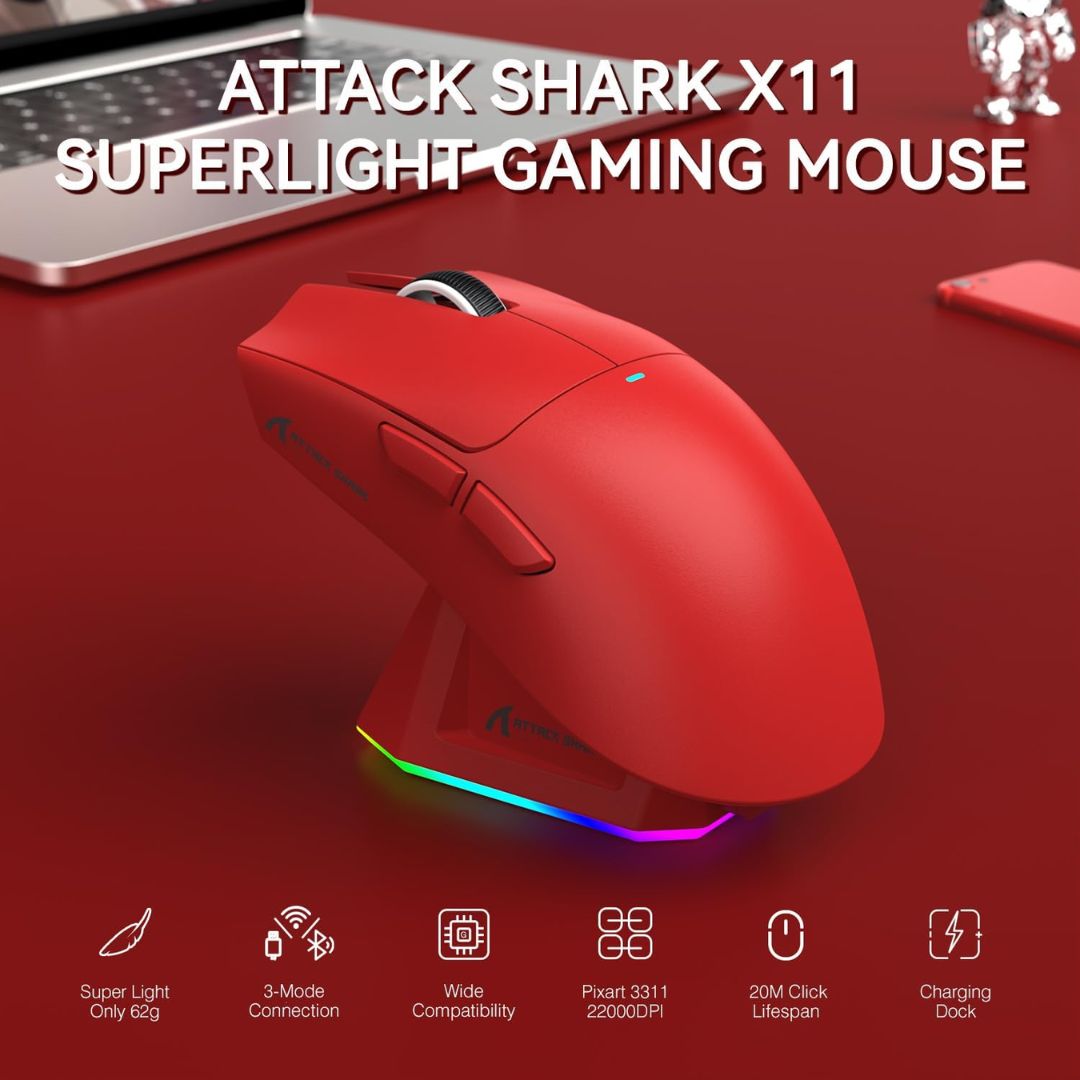 ATTACK SHARK X11 Wireless Gaming Mouse - Red