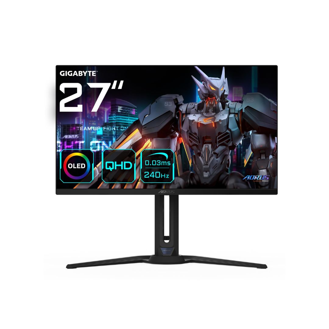Gigabyte AORUS FO27Q2 شاشة ألعاب مسطحة QD-OLED بحجم 27 بوصة، بدقة 2K QHD (2560 × 1440)، زمن استجابة 1ms، معدل تحديث 180Hz