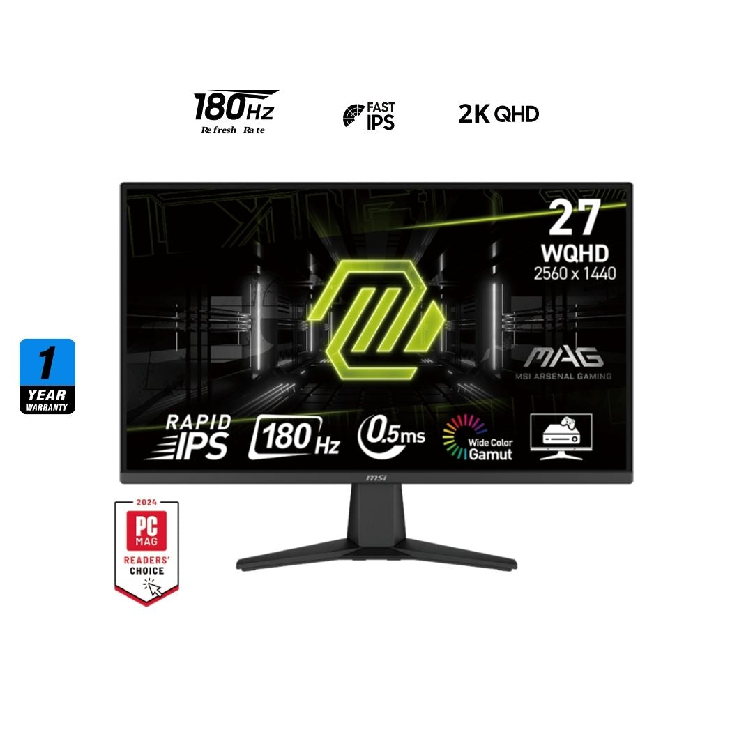 شاشة MSI MAG 275QF مقاس 27 بوصة بدقة 2K (2560x1440) وتردد 180 هرتز ووقت استجابة 0.5 مللي ثانية وتقنية IPS سريعة ومسطحة