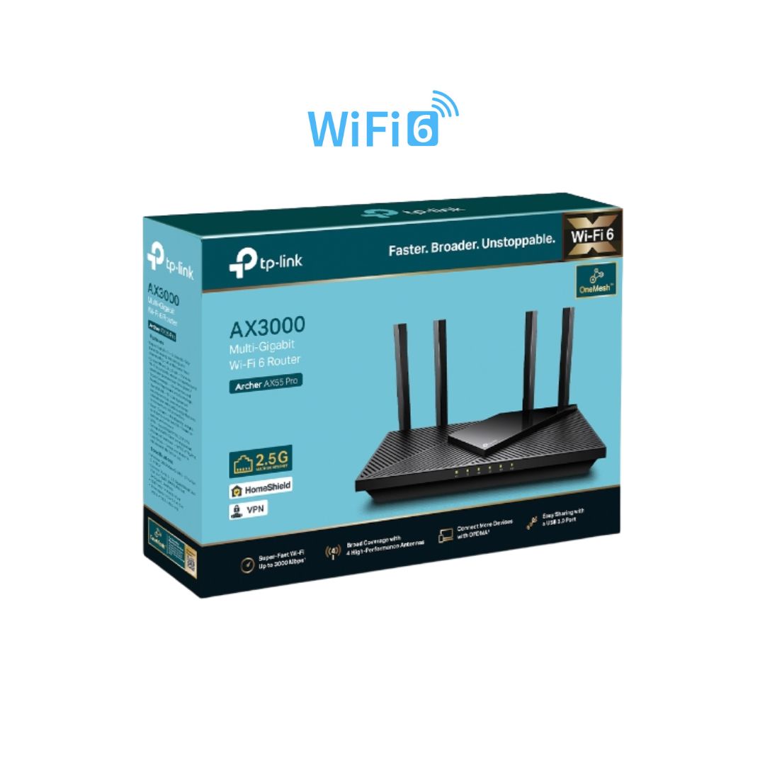 راوتر TP-Link Archer AX55 PRO، AX3000 ثنائي النطاق Gigabit Wi-Fi 6