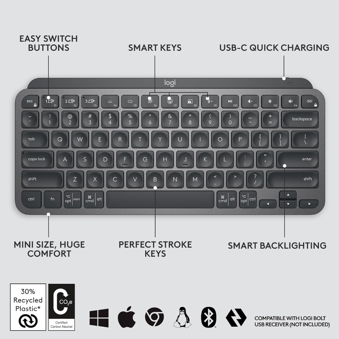 لوحة مفاتيح Logitech MX Keys Mini اللاسلكية - جرافيت