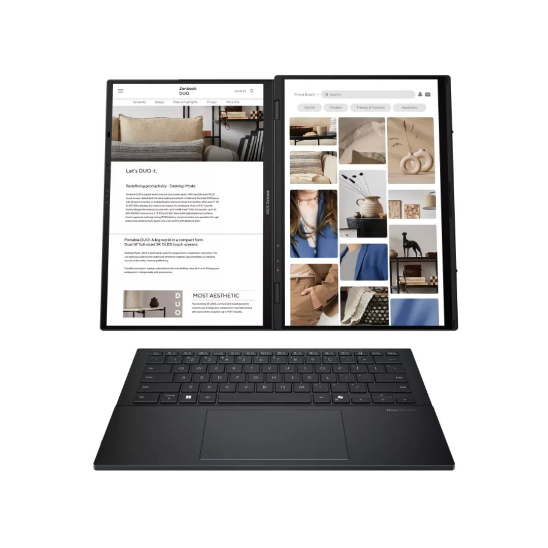 ASUS Zenbook DUO UX8406CA-PZ005W, Intel Core Ultra 9-285H, RAM 32GB, 2TB SSD, Intel Arc Graphics, 14 Inch 3K OLED 120Hz, Inkwell Gray