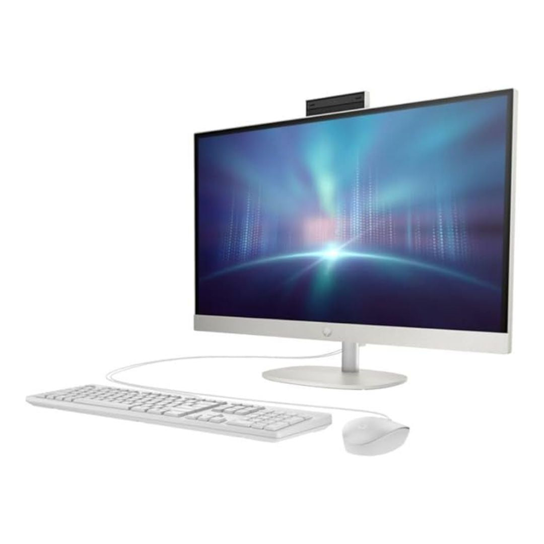 جهاز كمبيوتر الكل في واحد HP 24-CR0060NE، معالج Intel Core i5 1335U، ذاكرة وصول عشوائي (RAM) سعة 16 جيجابايت، قرص SSD سعة 512 جيجابايت، معالج Intel Iris Xe، شاشة 24 بوصة FHD IPS تعمل باللمس، لون أبيض شل
