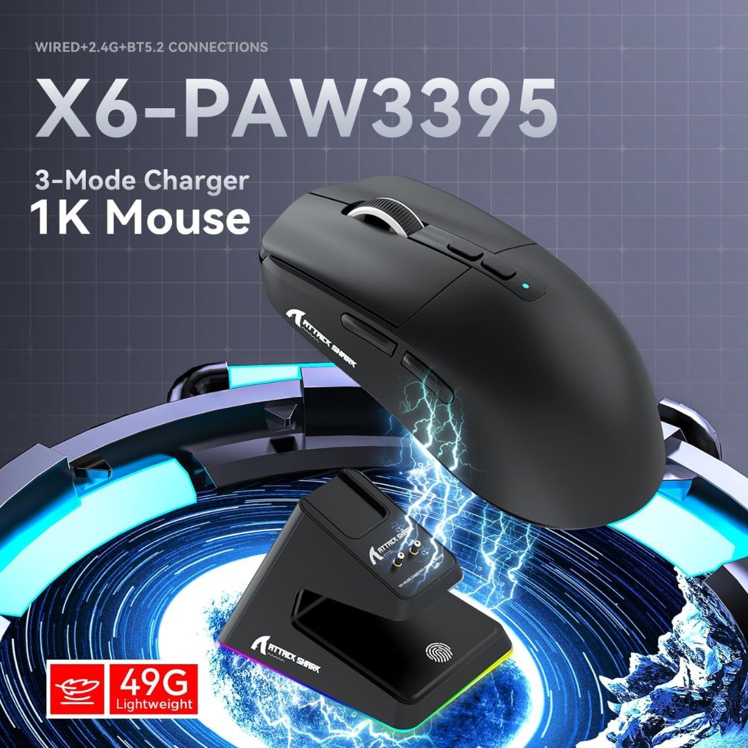 ماوس الألعاب اللاسلكي ATTACK SHARK X6 - أسود