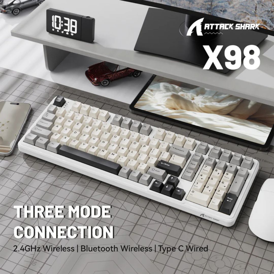ATTACK SHARK X98 Tri-Mode Wireless Mechanical Keyboard - White