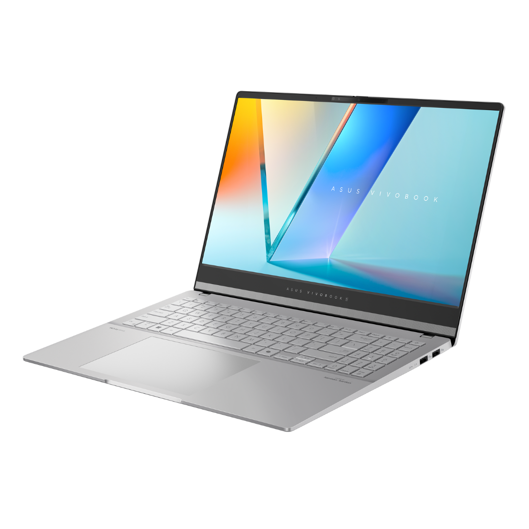 ASUS Vivobook S 15 OLED M5506NA-MA015، AMD Ryzen 5-7535HS، ذاكرة وصول عشوائي 16 جيجابايت، SSD 512 جيجابايت، AMD Radeon 660M، شاشة OLED 3K (2880 × 1620) 120 هرتز، لون فضي رائع