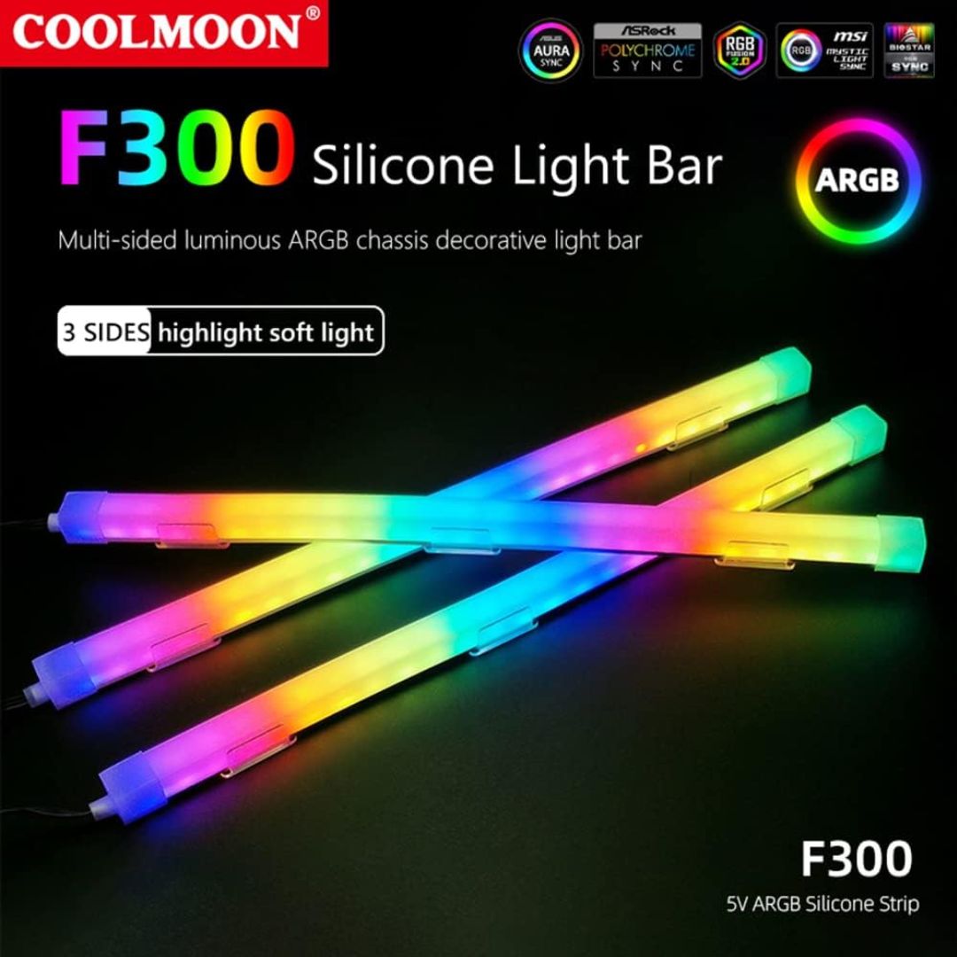 شريط إضاءة LED من الألومنيوم COOLMOON F300 بجهد 5 فولت ARGB