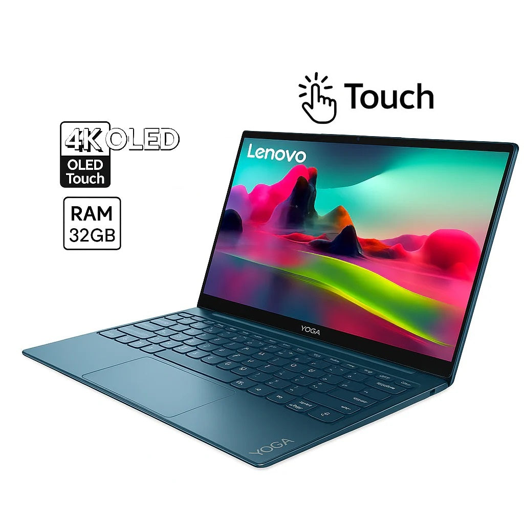 لينوفو يوجا سليم 9 - 14ILL10 - (0MAX)، معالج إنتل كور ألترا 7-258V، ذاكرة وصول عشوائي 32 جيجابايت، قرص صلب 1 تيرابايت، شاشة لمس 4K WQUXGA (3840x2400) OLED 120 هرتز، لون تيدال تيل