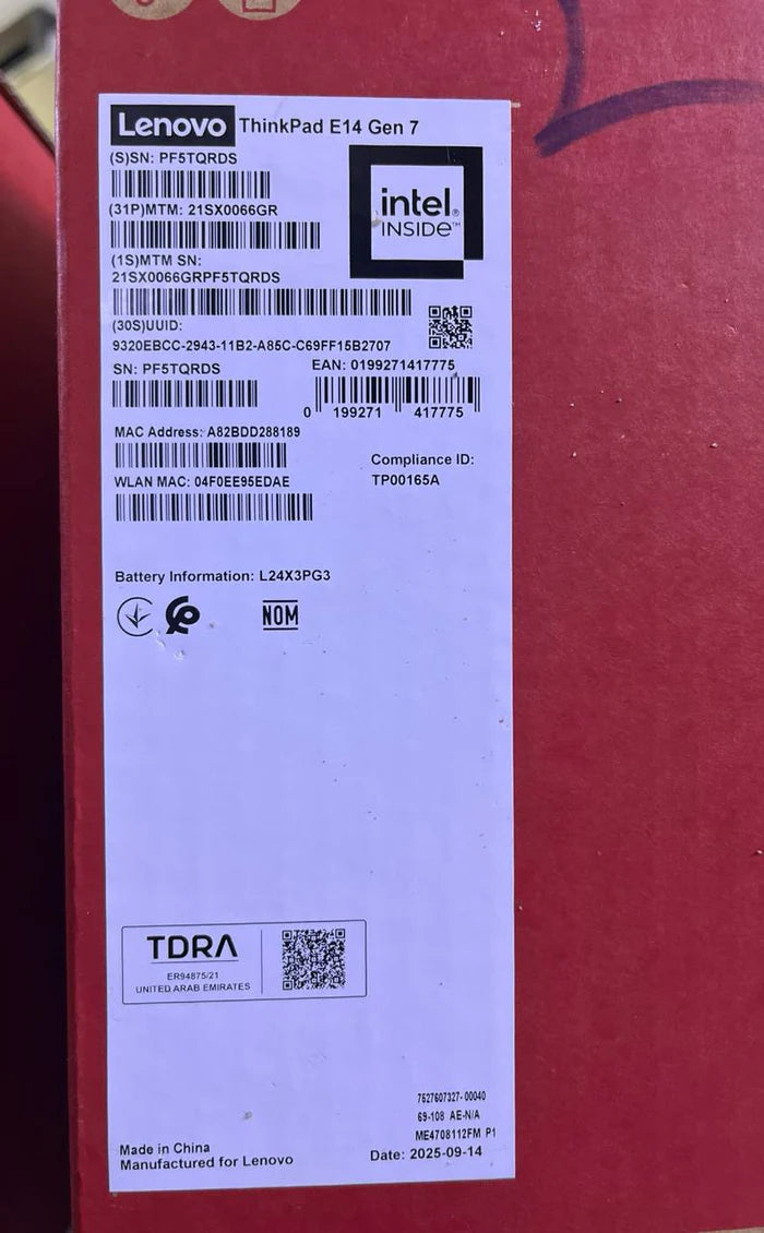 لينوفو ثينك باد E14 - (24GR)، معالج Intel Ultra 7-155H، ذاكرة وصول عشوائي (RAM) سعة 16 جيجابايت، قرص SSD سعة 512 جيجابايت، معالج رسومات Intel، شاشة 14.0 بوصة WUXGA IPS، أسود