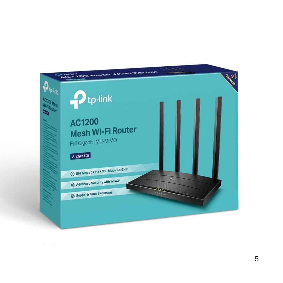 جهاز توجيه TP Link Archer C6 AC1200 اللاسلكي بتقنية MU-MIMO Gigabit