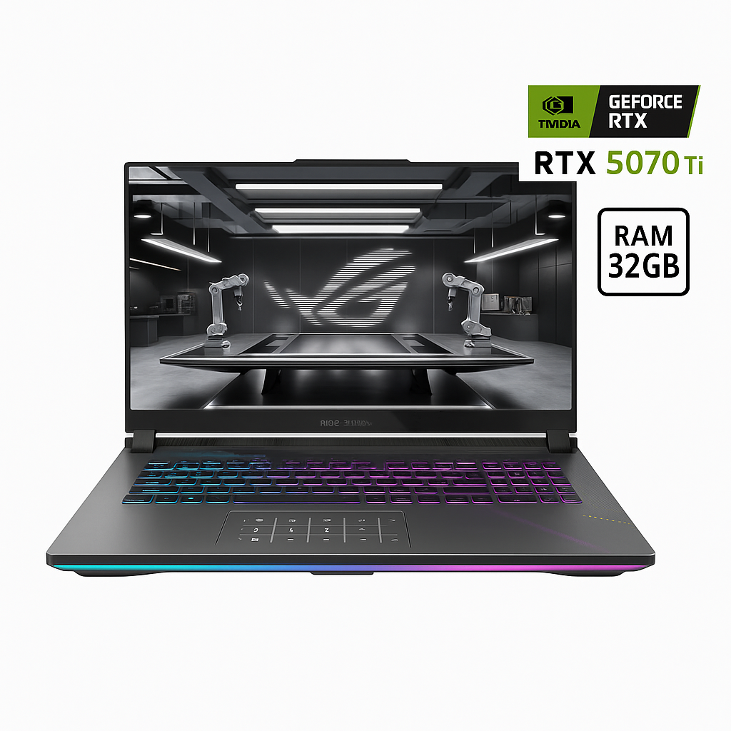 ASUS ROG Strix G16 G614FR-RV070، AMD Ryzen 9-8940HX، ذاكرة وصول عشوائي (RAM) سعة 32 جيجابايت (مُحسّنة)، قرص SSD سعة 1 تيرابايت، NVIDIA RTX 5070 Ti سعة 12 جيجابايت، شاشة 16.0 بوصة بدقة WUXGA وتردد 165 هرتز، لون رمادي Eclipse