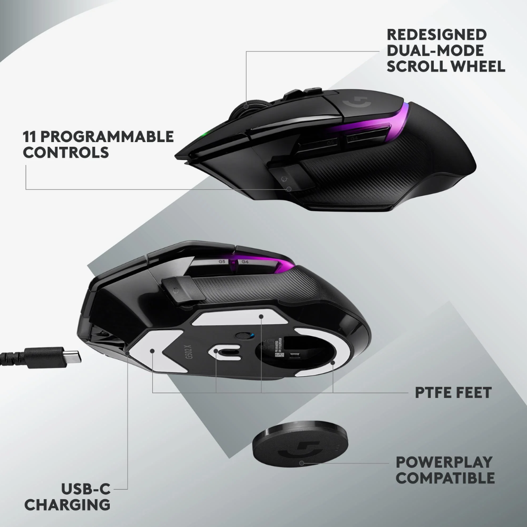 ماوس لوجيتك G502 X PLUS Lightspeed اللاسلكي البصري باللون الأسود
