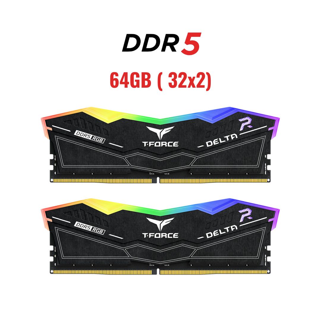 ذاكرة وصول عشوائي TEAMGROUP T-Force Delta RGB DDR5 سعة 64 جيجابايت (2 × 32 جيجابايت) 6000 ميجاهرتز CL38 - أسود