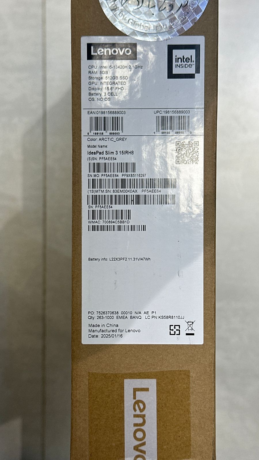 لينوفو ايديا باد سليم 3 15IRH8 - (K0AX)، انتل كور i5-13420H، رام 8 جيجابايت، 512 جيجابايت SSD NVMe، انتل UHD Graphics، 15.6 بوصة FHD، رمادي قطبي