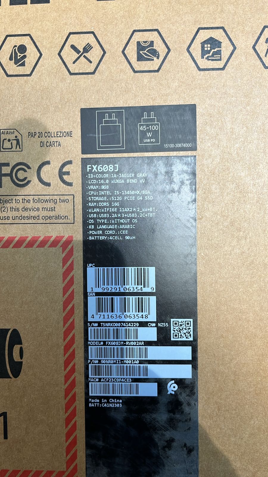 ASUS TUF Gaming F16 FX608JM-RV002AR، Intel Core i5-13450HX، ذاكرة وصول عشوائي (RAM) سعة 16 جيجابايت، قرص SSD سعة 512 جيجابايت، بطاقة رسومات NVIDIA RTX 5060 سعة 8 جيجابايت، شاشة 16.0 بوصة بدقة WUXGA وتردد 165 هرتز، لون رمادي ميكا