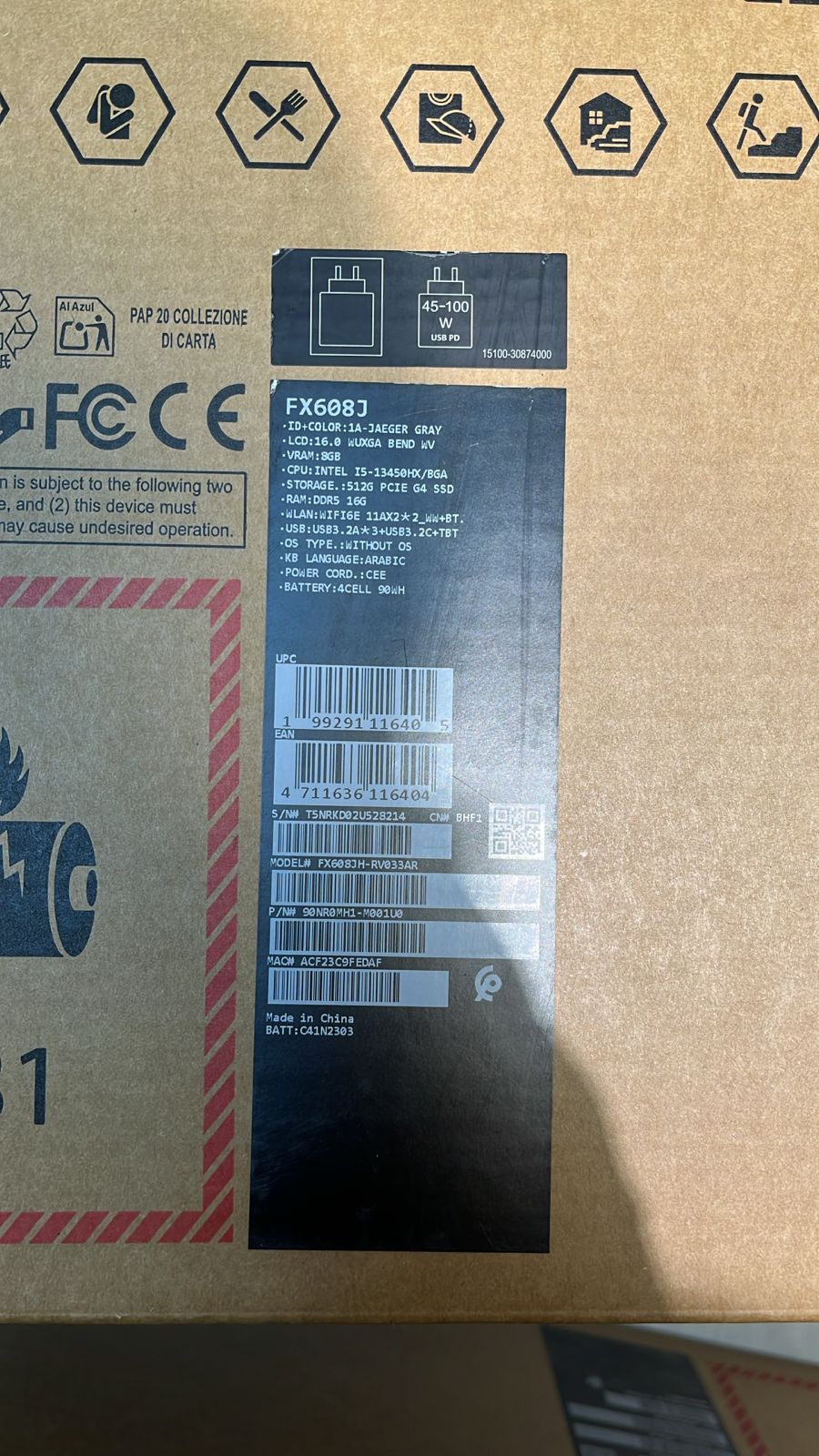 ASUS TUF Gaming F16 FX608JH-RV033AR، Intel Core i5-13450HX، ذاكرة وصول عشوائي (RAM) سعة 16 جيجابايت، قرص SSD سعة 512 جيجابايت، بطاقة رسومات NVIDIA Geforce RTX 5050 سعة 8 جيجابايت، شاشة 16.0 بوصة WUXGA بتردد 165 هرتز، لون رمادي