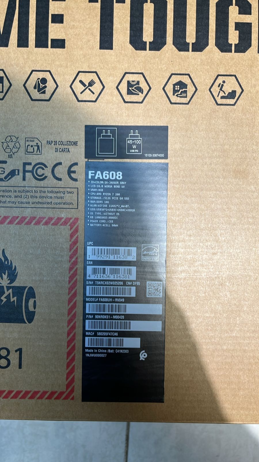 ASUS TUF Gaming A16 FA608UH-RV049، AMD Ryzen 7-260، ذاكرة وصول عشوائي (RAM) سعة 16 جيجابايت، قرص SSD سعة 512 جيجابايت، بطاقة رسومات NVIDIA Geforce RTX 5050 سعة 8 جيجابايت، شاشة 16.0 بوصة WUXGA بتردد 165 هرتز، لون رمادي Jaeger