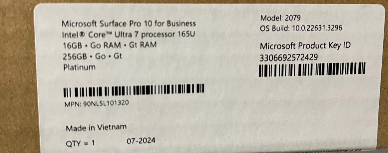 Microsoft Surface Pro 10 - ZDV-00007, Intel Core Ultra 7-165U, RAM 16GB, SSD 256, Intel Graphics, 13.0 Inch 120Hz, Platinum