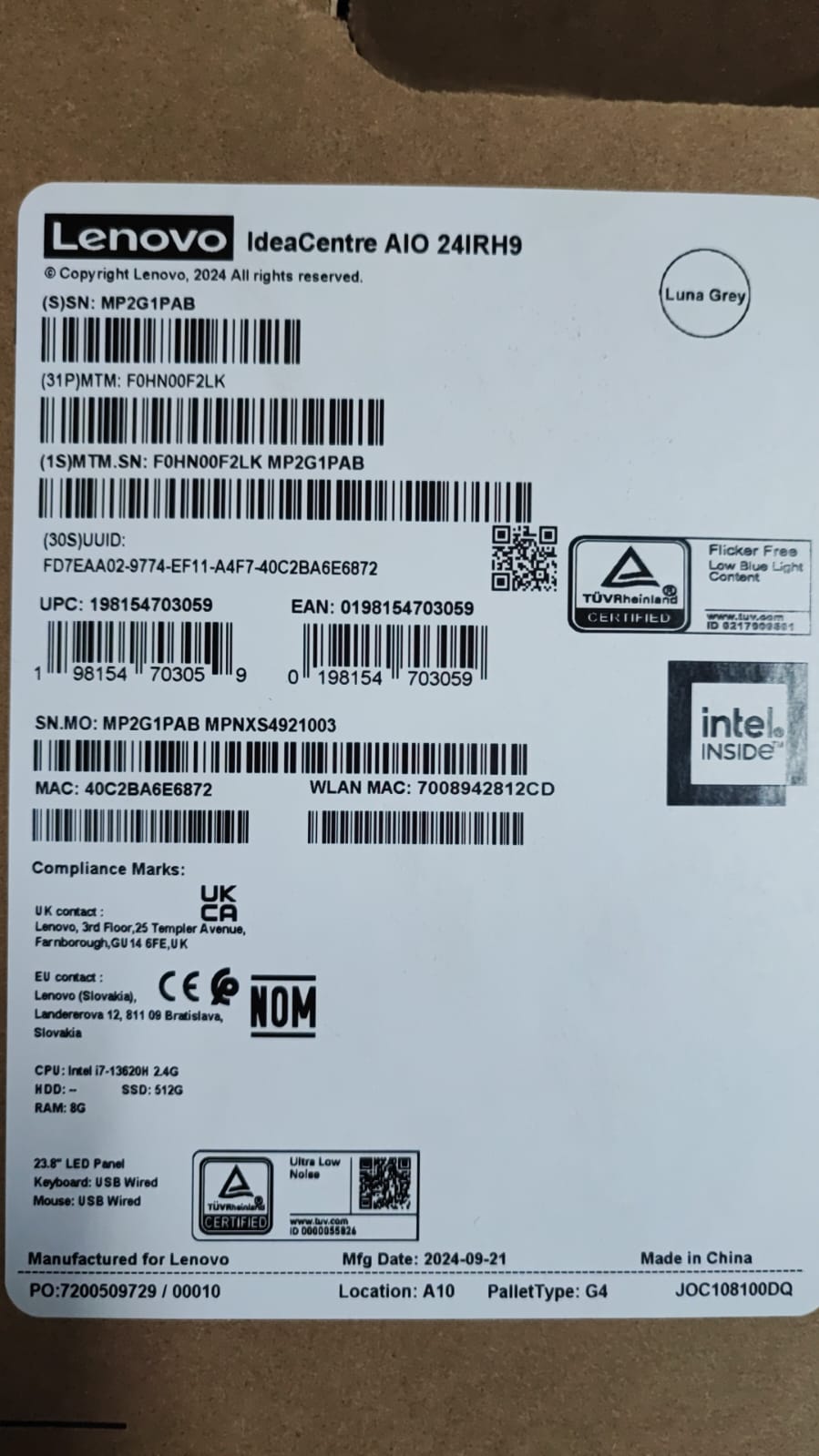 جهاز لينوفو الكل في واحد 24IRH9 (F2LK)، معالج إنتل كور i7-13620H، ذاكرة وصول عشوائي 8 جيجابايت، قرص SSD سعة 512 جيجابايت، رسومات إنتل فائقة الدقة، شاشة 24 بوصة FHD IPS 100 هرتز، لون رمادي