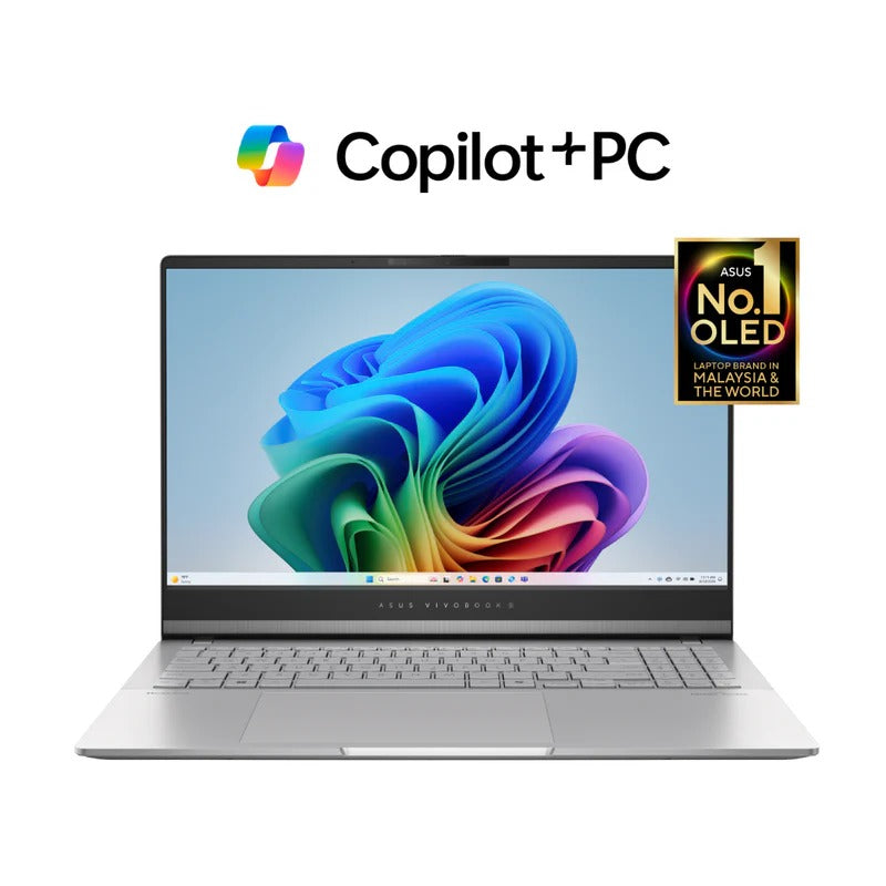 ASUS Vivobook S 15 OLED M5506NA-MA015، AMD Ryzen 5-7535HS، ذاكرة وصول عشوائي 16 جيجابايت، SSD 512 جيجابايت، AMD Radeon 660M، شاشة OLED 3K (2880 × 1620) 120 هرتز، لون فضي رائع