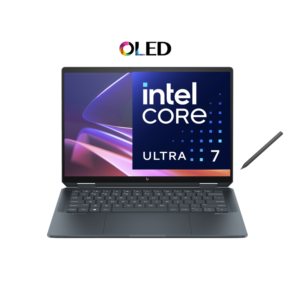 HP Spectre x360 14T-EU000، معالج Intel Core Ultra 7-155H، ذاكرة وصول عشوائي (RAM) سعة 32 جيجابايت، قرص SSD سعة 2 تيرابايت NVMe، معالج رسومات Intel Arc، شاشة OLED تعمل باللمس بدقة 2.8K، لون أسود