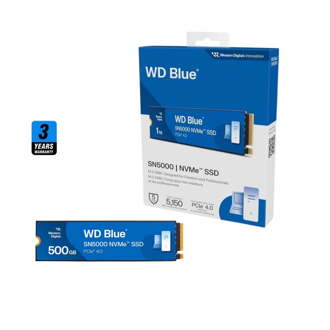 WD Blue SN5000 سعة 500 جيجابايت، 5000 ميجابايت/ثانية M.2 NVME، PCIe 4.0