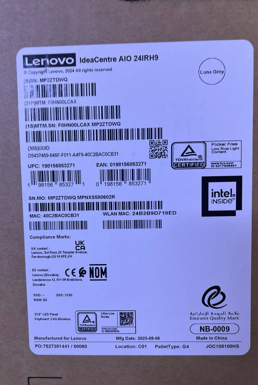 All in One Lenovo IdeaCentre 24IRH9 - (LCAX), Intel Core i5-13420H, RAM 8GB, SSD 512GB, Intel® UHD Graphics, 24 FHD IPS Touch, Luna Grey