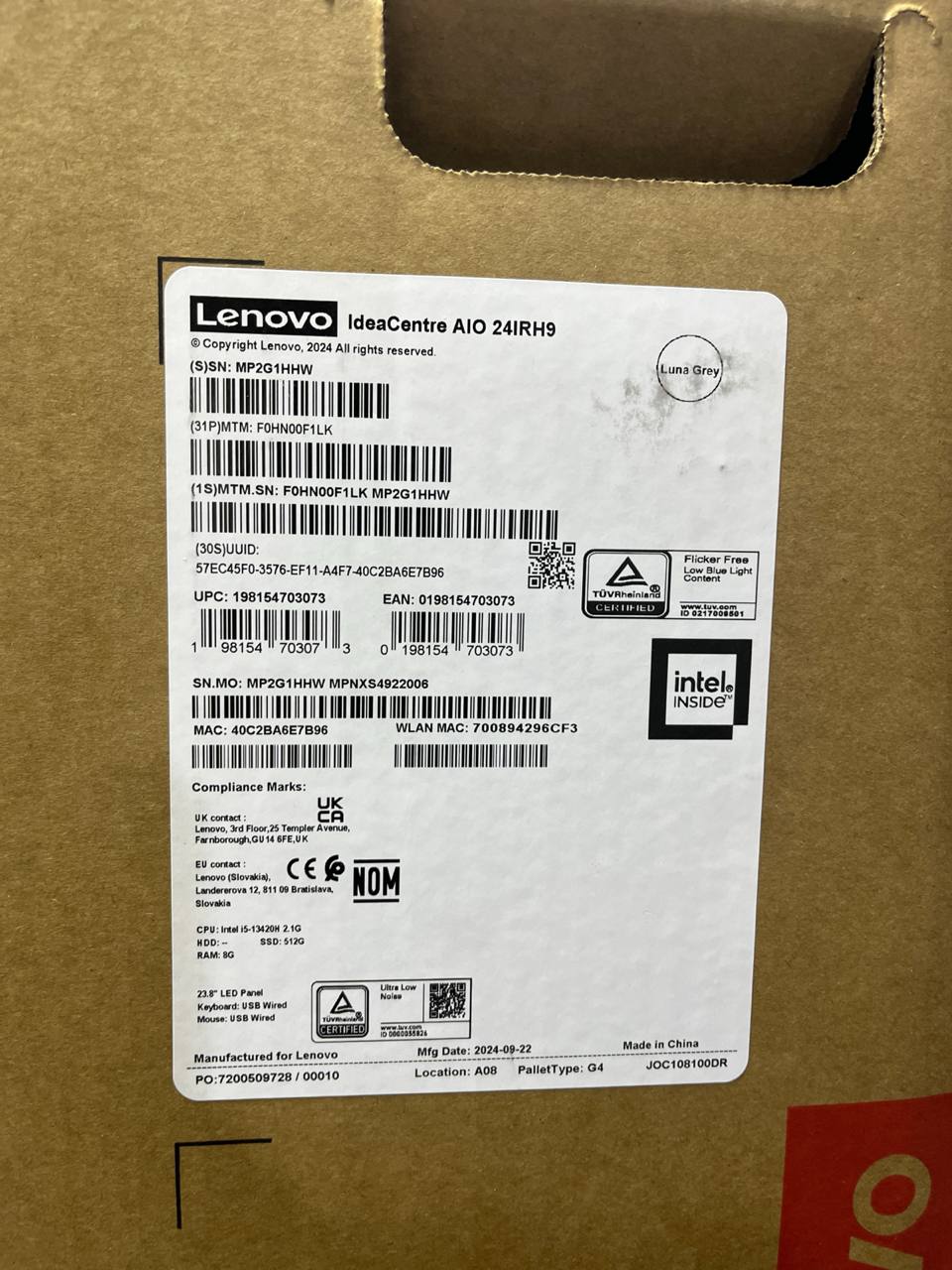جهاز لينوفو الكل في واحد AIO 24IRH9 (F1LK)، معالج Intel Core i5-13420H، ذاكرة وصول عشوائي (RAM) سعة 8 جيجابايت، قرص صلب SSD NVMe سعة 512 جيجابايت، رسومات Intel UHD، شاشة 24 بوصة FHD IPS 100 هرتز، لون رمادي