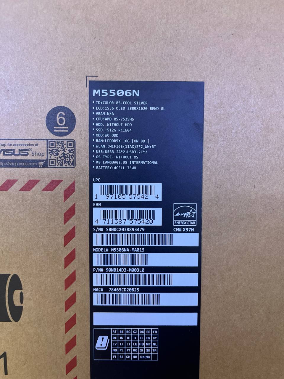 ASUS Vivobook S 15 OLED M5506NA-MA015، AMD Ryzen 5-7535HS، ذاكرة وصول عشوائي 16 جيجابايت، SSD 512 جيجابايت، AMD Radeon 660M، شاشة 15.6 بوصة OLED 3K (2880 × 1620)، فضي رائع