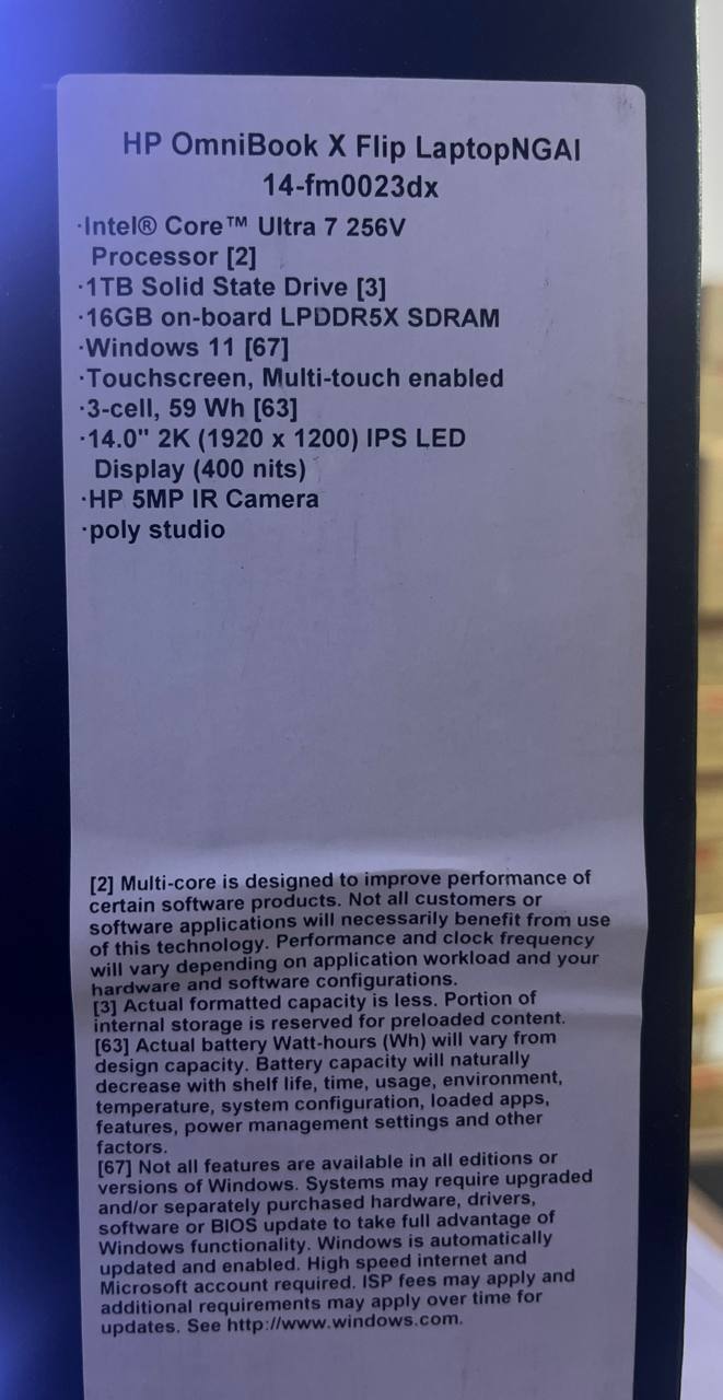 HP OmniBook X Flip 14-FM0023DX, Intel Ultra 7-256V, RAM 16GB, SSD 1TB, Intel Arc 140V, 14.0 Inch WUXGA FHD+ IPS Touch, Atmospheric Blue