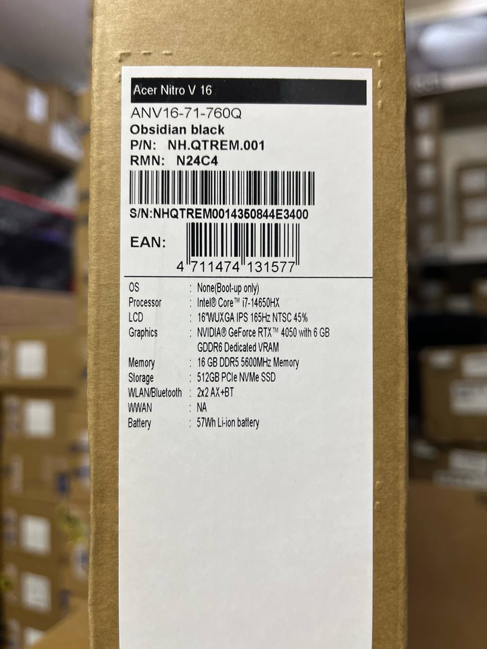 Acer Nitro V16 ANV16-71-760Q, Intel Core i7-14650HX -14 Gen, RAM 16GB, SSD 512GB NVMe, NVIDIA RTX 4050 6GB, 16.0 Inch WUXGA IPS 165Hz, Obsidian Black