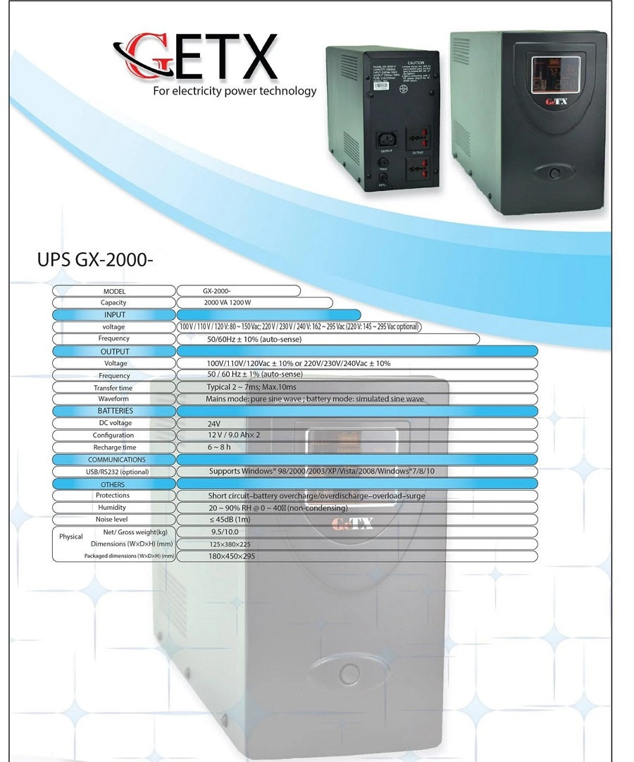 UPS GeTX Online GXT-2000-CON، بطارية HF LCD 2 كيلو فولت (2000 فولت أمبير) 12-7 *6