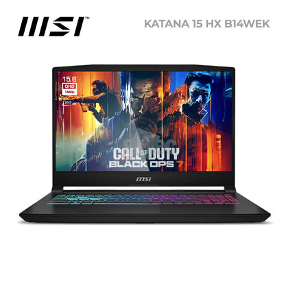 MSI Katana 15 HX B14WEK-459XJO، Intel Core i7-14650HX، ذاكرة وصول عشوائي (RAM) سعة 16 جيجابايت، قرص SSD سعة 1 تيرابايت، بطاقة رسومات NVIDIA RTX 5050 سعة 8 جيجابايت، شاشة 15.6 بوصة FHD IPS بتردد 144 هرتز، أسود