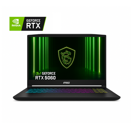 MSI Katana 15 HX B14WFK-600XAE، Intel Core i7-14650HX، ذاكرة وصول عشوائي (RAM) سعة 16 جيجابايت، قرص SSD سعة 512 جيجابايت، بطاقة رسومات NVIDIA RTX 5060 سعة 8 جيجابايت، شاشة 15.6 بوصة FHD IPS بتردد 144 هرتز، أسود