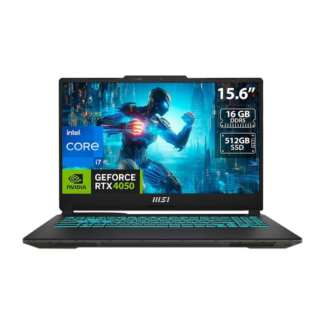 MSI Cyborg 15 A13VE-1290XAE، Intel Core i7-13620H، ذاكرة وصول عشوائي (RAM) سعة 16 جيجابايت، قرص SSD سعة 512 جيجابايت، بطاقة رسومات RTX 4050 سعة 6 جيجابايت، شاشة 15.6 بوصة FHD IPS بتردد 144 هرتز، لون أسود شفاف