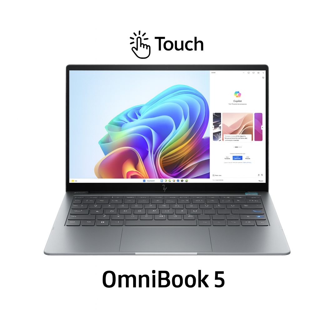 HP OmniBook 5 Flip 14-FP0023DX، Intel Core 7-150U، ذاكرة وصول عشوائي (RAM) سعة 16 جيجابايت، قرص SSD سعة 512 جيجابايت، معالج رسومات Intel®، شاشة 14.0 بوصة WUXGA FHD+ IPS تعمل باللمس، لون فضي جليدي 