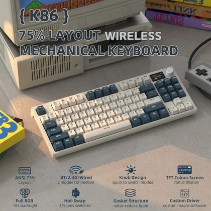 ATTACK SHARK K86 Wireless Mechanical Keyboard - Retro Blue