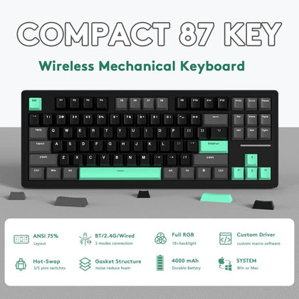 ATTACK SHARK M87 Wireless Mechanical Keyboard - Black Green