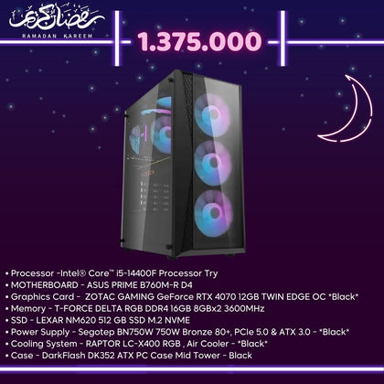 Pc Build intel i5 14400F, RTX 4070 12GB - Ramadan Offers