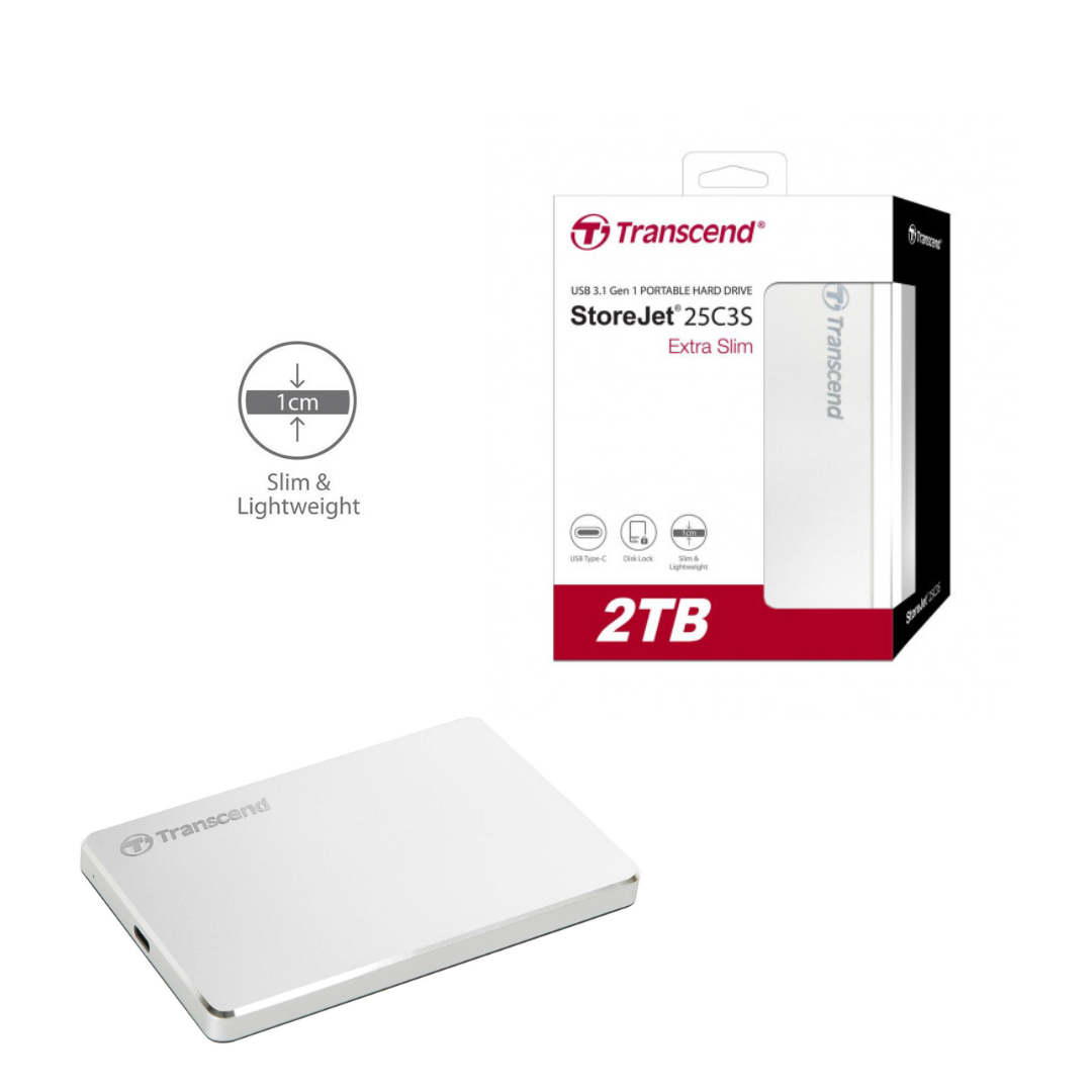 Transcend Storejet 25C3S 2TB USB 3.1 Extra Slim Portable HDD