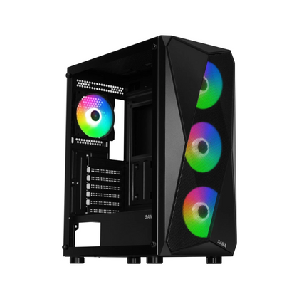Sama 3313 Tempered Glass ATX Tower Case - Black
