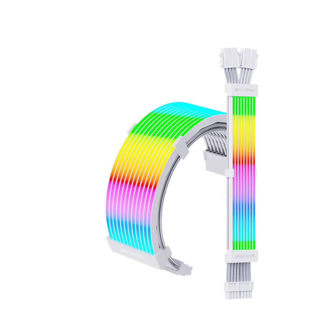 كابل تمديد SNOWMAN ذو الغلاف المُغلَّف للوحة الأم ووحدة معالجة الرسومات ARGB، طقم 24 سنًا + 12+4 سنًا 12 VHPWER