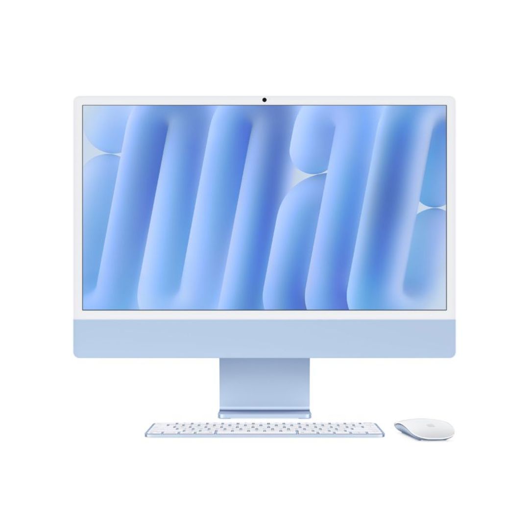 Apple iMac MWUF3AB/A - A3247، معالج M4 8C، وحدة معالجة الرسومات 8C، ذاكرة وصول عشوائي (RAM) سعة 16 جيجابايت، قرص SSD سعة 256 جيجابايت، شاشة Retina بدقة 4.5K مقاس 24 بوصة، أزرق
