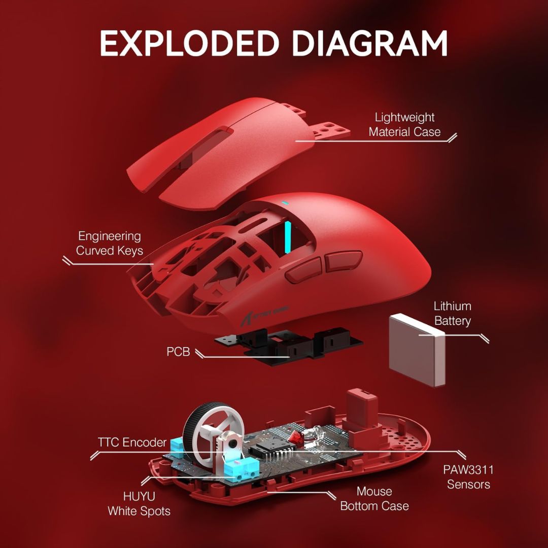 ATTACK SHARK X11  Wireless Gaming Mouse - Red