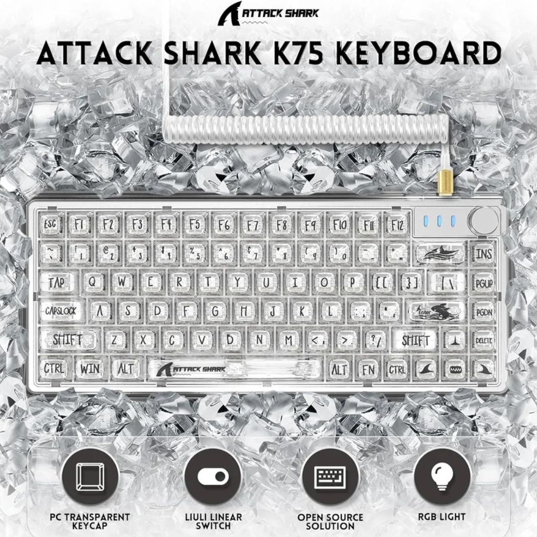 لوحة مفاتيح ميكانيكية شفافة ATTACK SHARK K75 - بيضاء