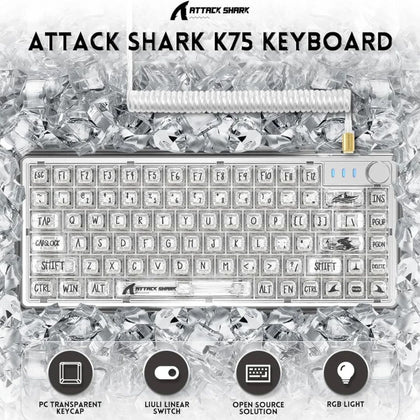 ATTACK SHARK K75 Transparent Mechanical Keyboard - White