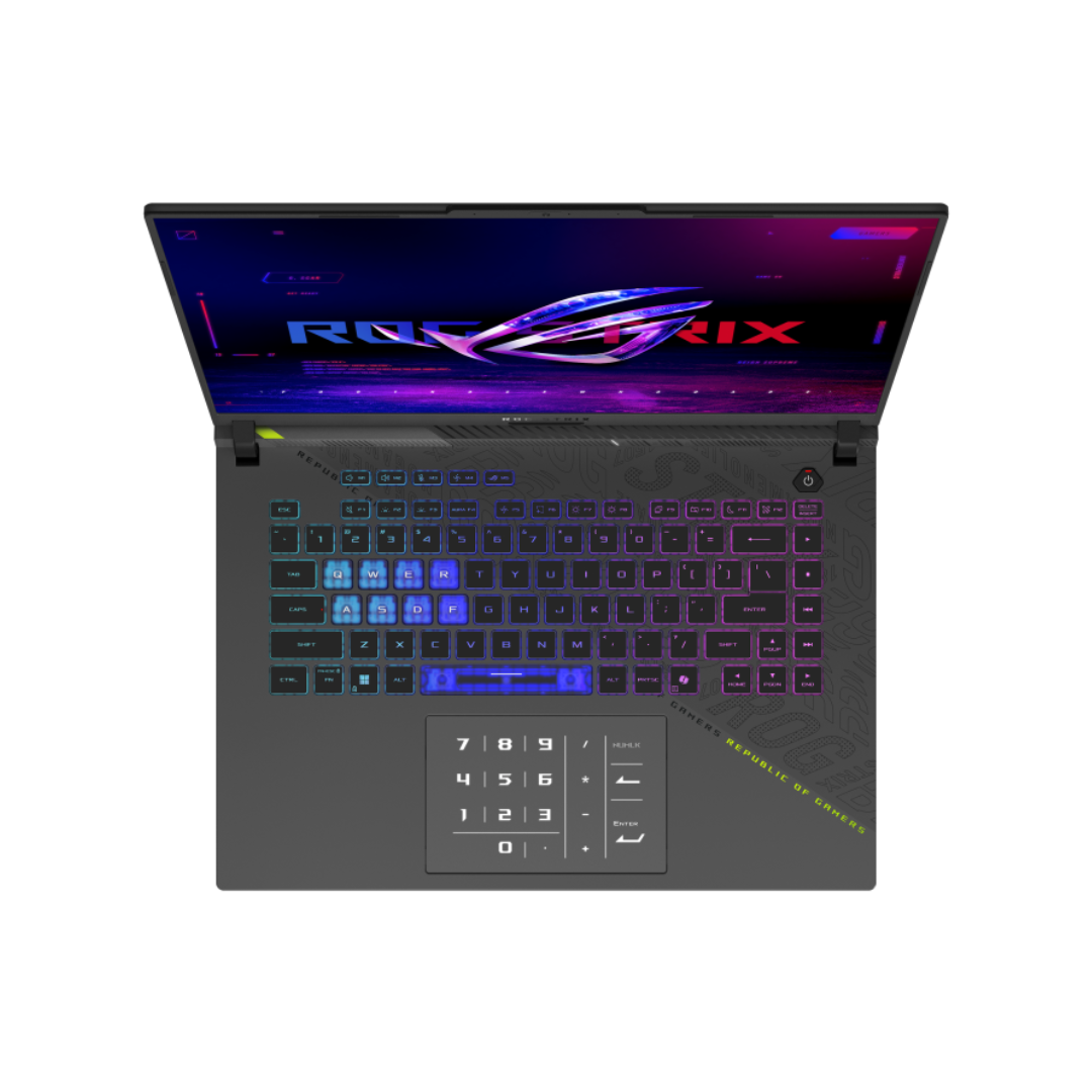 ASUS ROG Strix G16 G614FR-RV070، AMD Ryzen 9-8940HX، ذاكرة وصول عشوائي (RAM) سعة 32 جيجابايت (مُحسّنة)، قرص SSD سعة 1 تيرابايت، NVIDIA RTX 5070 Ti سعة 12 جيجابايت، شاشة 16.0 بوصة بدقة WUXGA وتردد 165 هرتز، لون رمادي Eclipse 